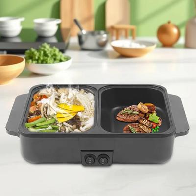 2-in-1 Indoor Non-Stick Electric Hot Pot and Pan, Portable Multifunctional Smokeless Korean BBQ Grill, Suitable for 1-2 People