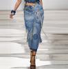 Blugi Skinny Denim pentru Femei, Talie Medie, Șnur de Strângere, Patchwork Rupt, Fără Elastic, Greutate Normală, Trendy de Toamnă pentru Stradă, Croială Slim Fit, Pantaloni Casual