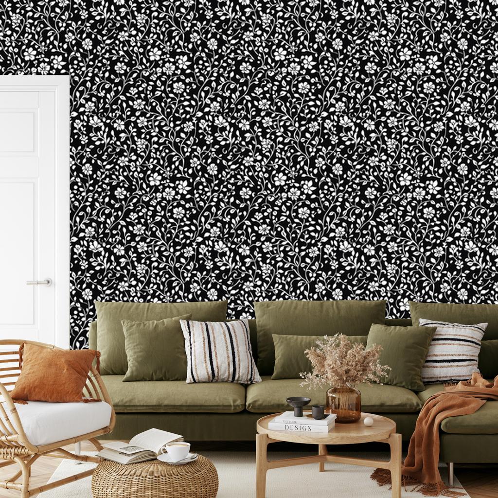 Wallpaper Black and white flowers graphite and gray, graphite background 50x1000