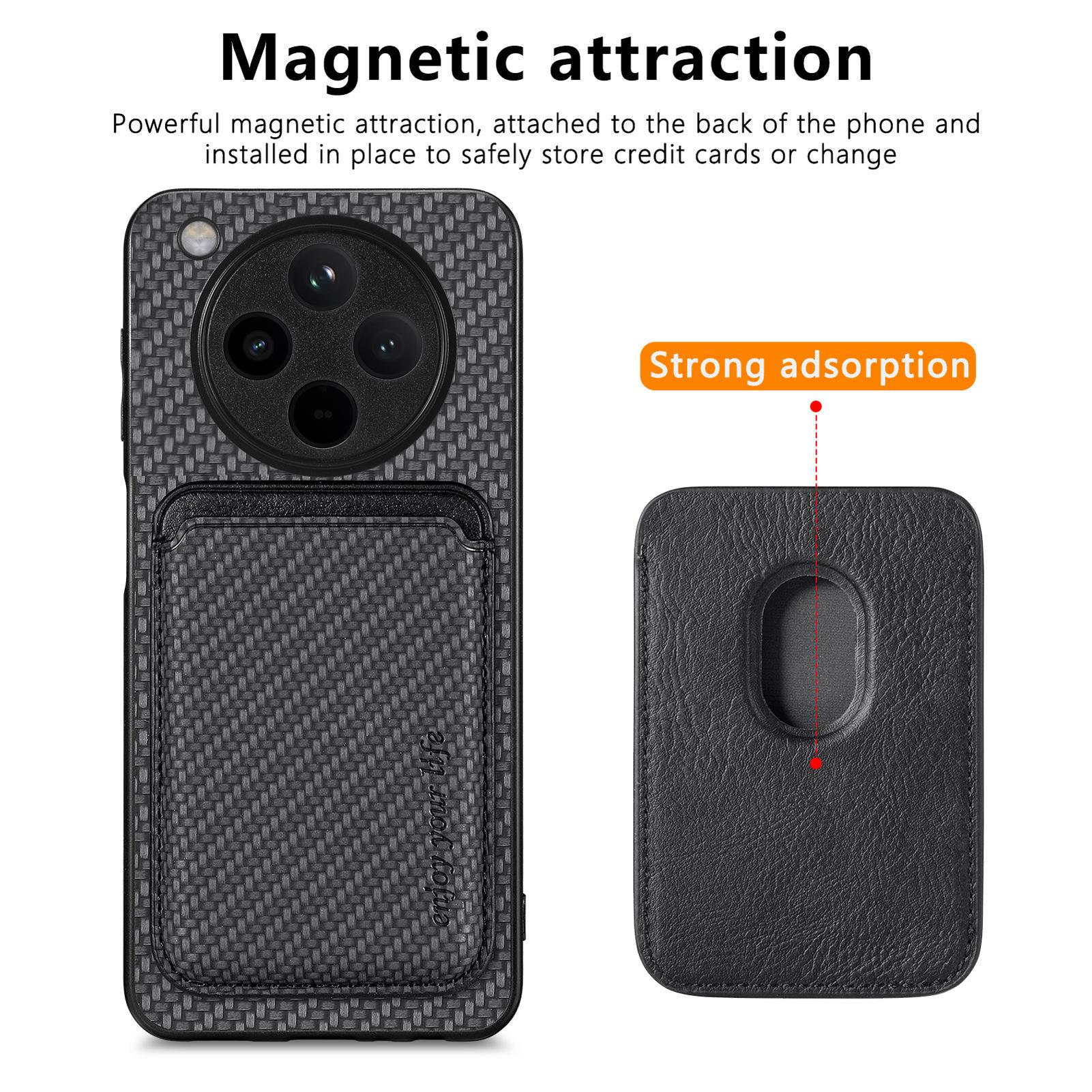 

For Oppo Find X8 Pro 5G Case Carbon Fiber Leather Back Cover with Detachable Card Bag Apricot