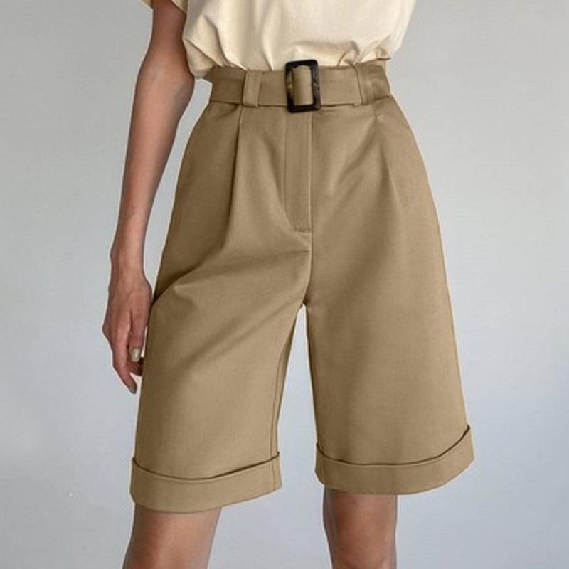 FGHJ Summer Fashion Cool Women Suit Shorts Straight Leg Mid Waist With Zipper Button Pockets Office Ladies Clothes Casual Loose Short Pants