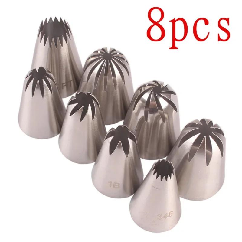 Cake Decorating Kitchen Baking Tools for Cupcake, 8Pcs/Set Large Pastry Nozzles Icing Piping Tips, Stainless Steel, Cream Rose