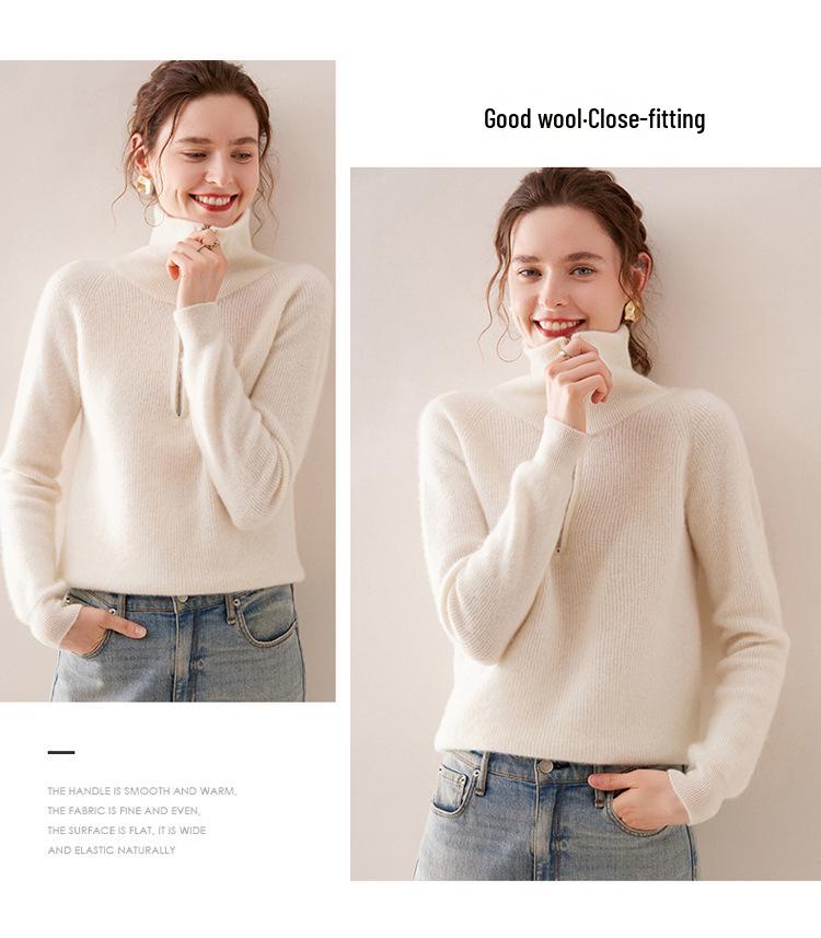 2026 Autumn/Winter Women's 100% Wool Zipper Pullover Sweater - Thick, Loose, and Cozy Base Layer