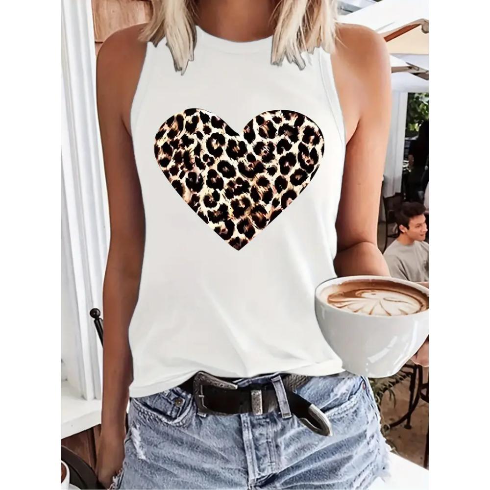 Printed vest T-shirt pattern printed vest women's sleeveless round neck casual top
