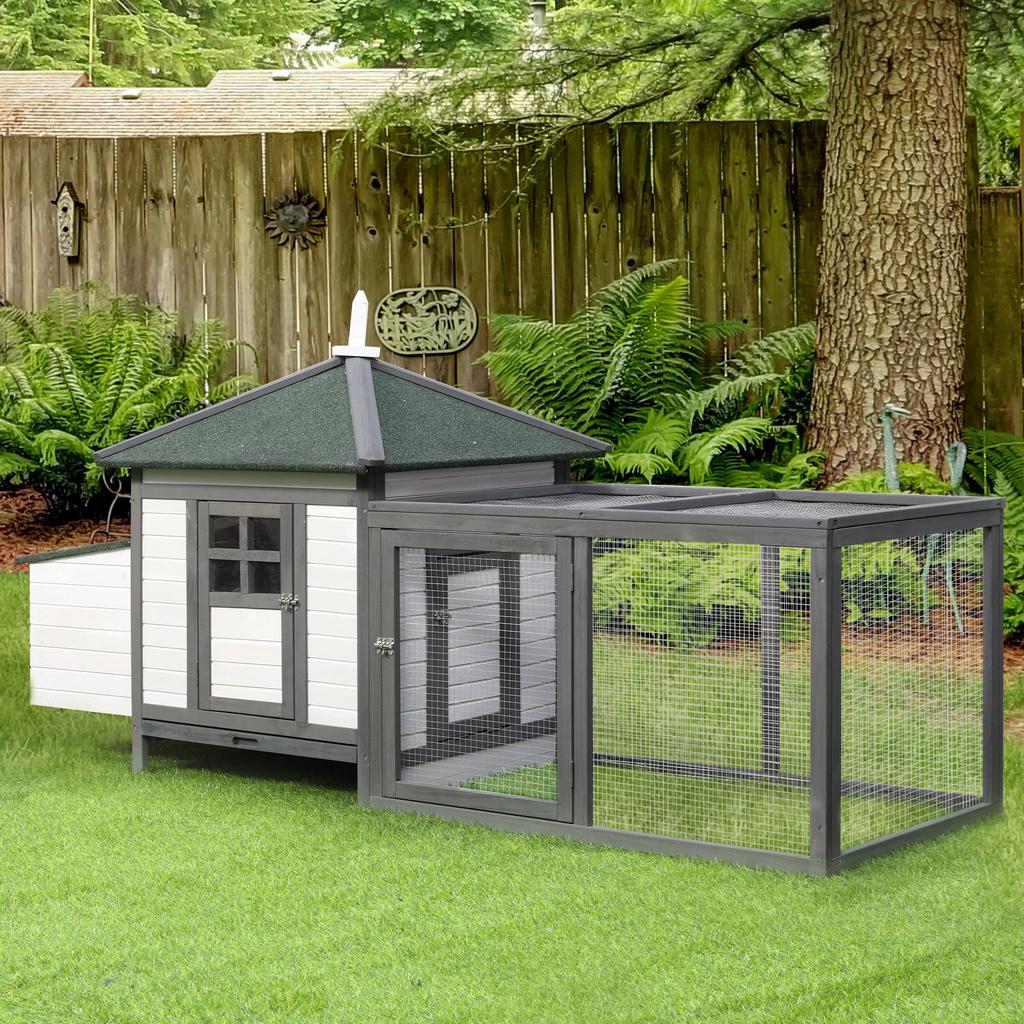Chicken Coop Small Animal Pet Cage w/ Nesting Box Outdoor Run Wooden