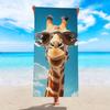 1 Stück Mikrofaser Strandbadetuch, Niedliches Giraffen-mit-Brille-Print-Handtuch