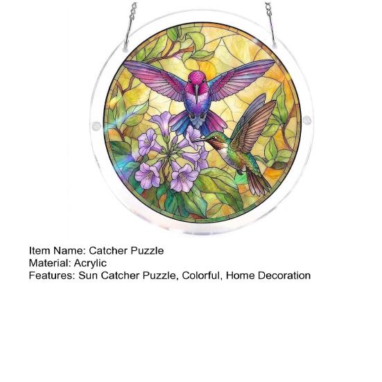 Sun Catcher Puzzle Acrylic Suncatcher Durable Clear Acrylic Colorful Patterns Window Decoration for Doors Garden