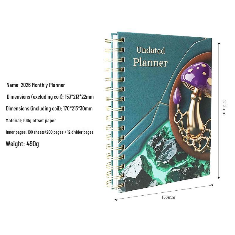 2026 A5 Spiral-Bound Hardcover Planner with Dividers & Full-Color English Calendar
