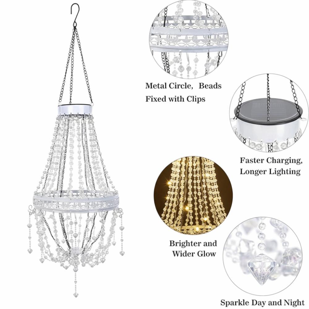 Modern Design Solar Chandelier Crystal Acrylic LED Solar Light Solar Hanging Lantern Pergola