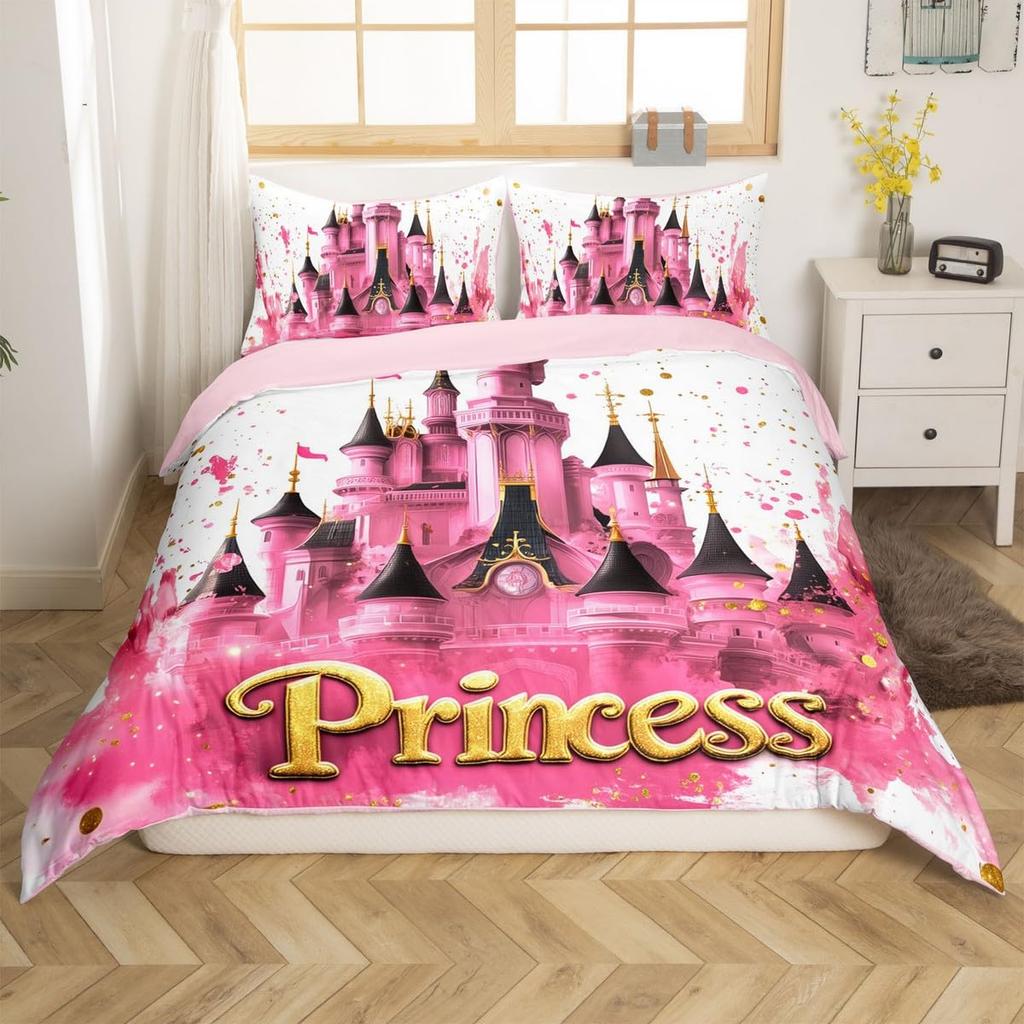 Castle Duvet Cover Sets For Girls Queen Twin Size Lightweight Down Quilt Covers Room Decor 2 Pillowcases 1 Duvet Cover No Quilt