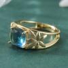 Vintage Elegant Blue Synthetic Zirconia Hollowed Maple Ring for Women Luxury Temperament Banquet Celebration Jewelry Accessories
