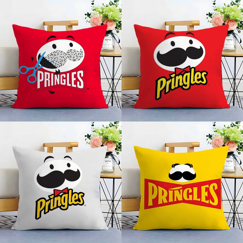 Classic P-Pringles Brand Pillow Case Plush Fabric Soft Double Sided Print Sofa Cushion Cover Throw Pillow Covers