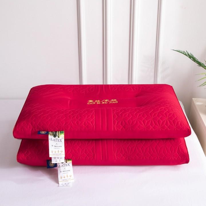 Embroidered Red Wedding Pillow - All-Cotton Feather Velvet for Newlywed Celebration
