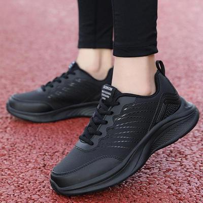 Schwarze Leder Sneaker Damen Herbst Winter Rutschfest Fitness Jogging Schuhe Frau Leicht Wasserdicht Freizeit Damen Sneaker