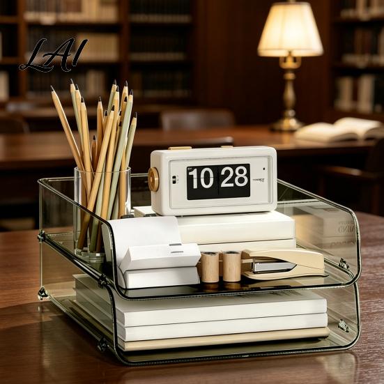 Stationery Storage Tray Clear Acrylic File Organizer Tray 1/2/3/4/5 Tier Paper Ducument Stackable Desktop Box Office Supplies Desk Rack Small