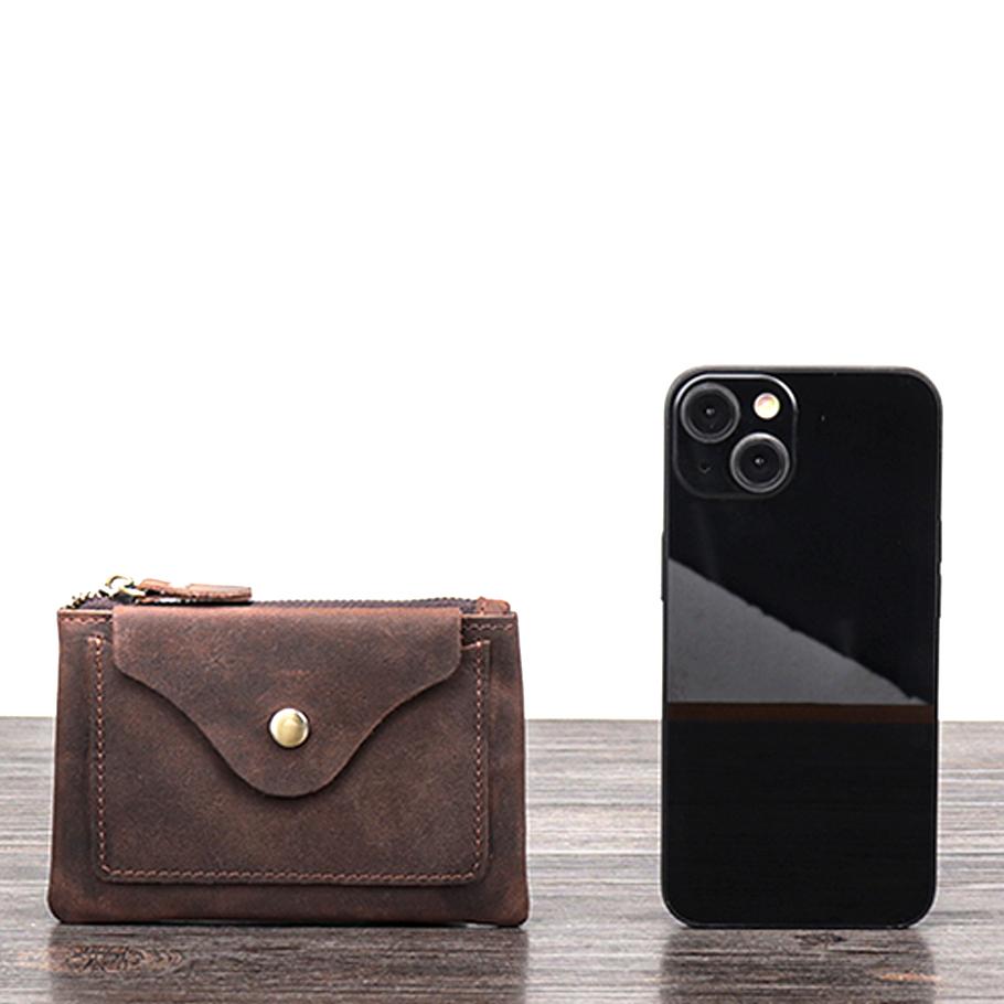 Men's and Women's Coin Purse Short Zipper Horizontal Models First-layer Cowhide  Crazy Horse Leather Fashion Driver's License Mini