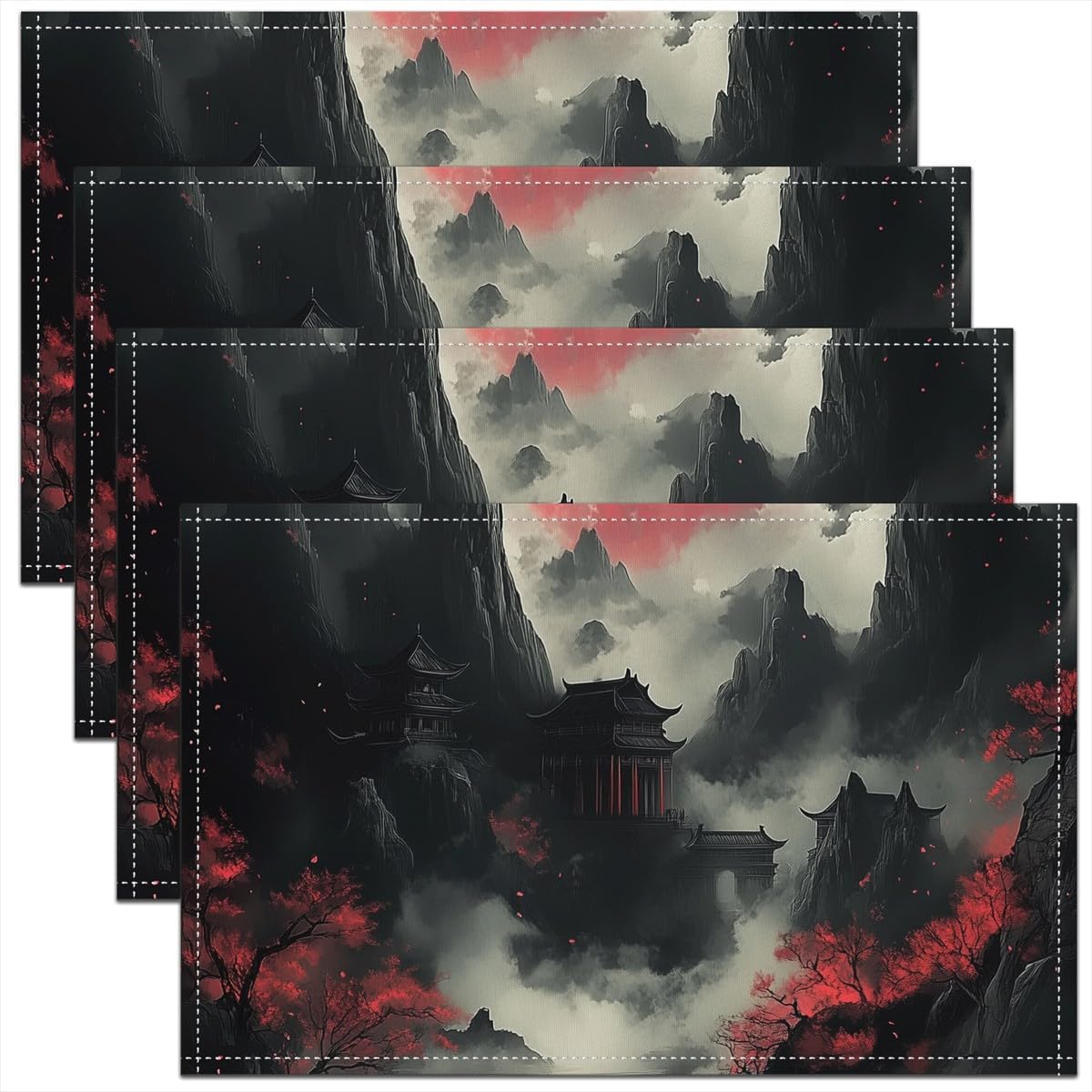 

Japanese Style Placemats Set of 4 18 x12 Kids Red Cherry Blossoms Table Place Mats for Boys Girls Teens Smoky Mountain Sun Placemat 4pcs-12x18