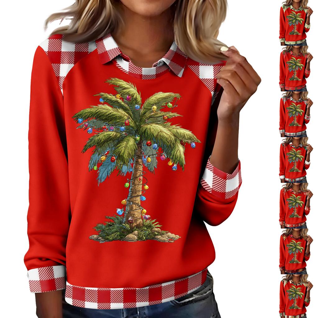 Women's Fashion Christmas Printed Long-Sleeve Pullover Top