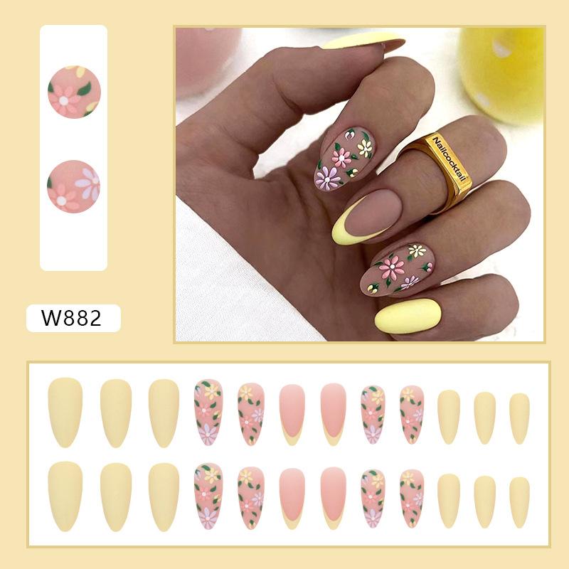 Retro And Elegant Spring And Summer Flower Manicure Fashion European And American Style Almond A Square Nail Piece Finished Product Mixed Batch