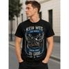 Men's Black Graphic Tee with Vintage Motorcycle Print, Crew Neck Short Sleeve Cotton Shirt for Casual Wear, Biker Style Top