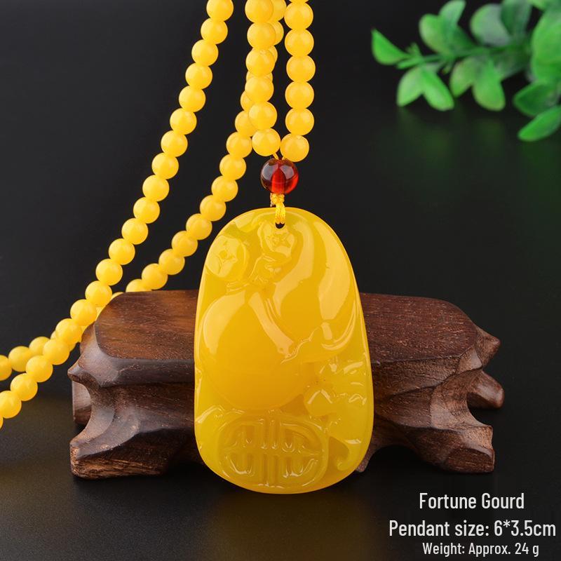 Resin Imitation Beeswax Water Drop Pendant Necklace - Ethnic Style Long Sweater Chain for Men & Women