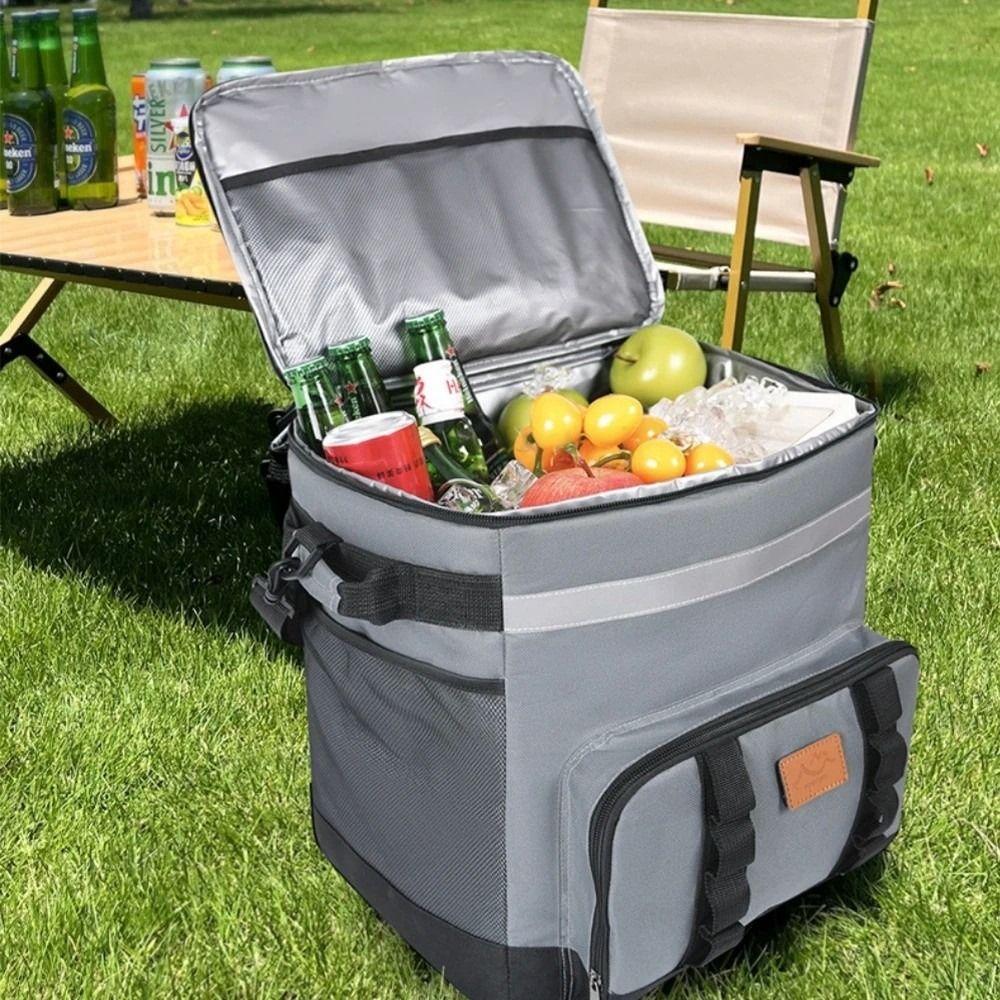 Double Layers Picnic Trolley Box Large Capacity Tie Rod Picnic Bag Insulated Cooler Bag  Lunch Box