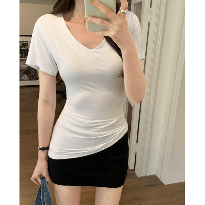 

Women s Summer 2025 Black V-Neck Short Sleeve Versatile T-Shirt Extra Large белый
