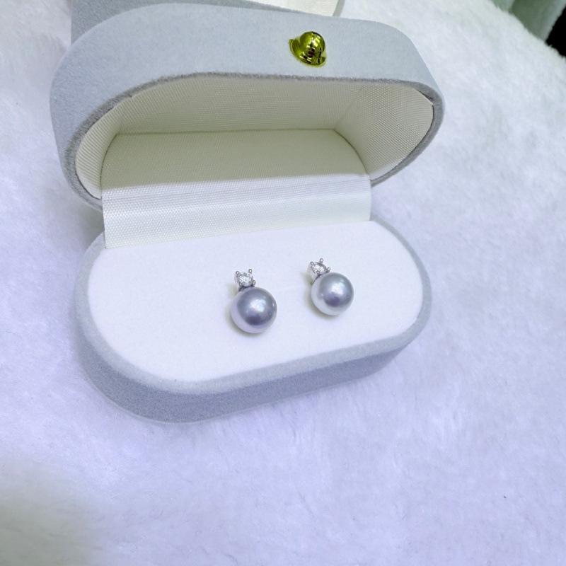 8-9mm Saltwater Akoya Aurora Pearl Stud Earrings with S925 Sterling Silver, Near Flawless, Includes Gift Box.