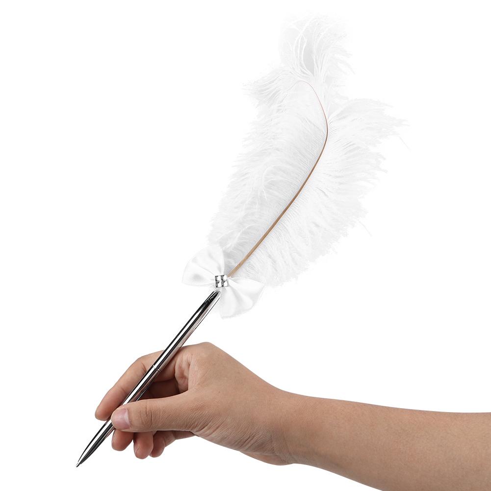 Feather Quill Signing Ballpoint Writing Pen with Holder for Wedding Meeting Office