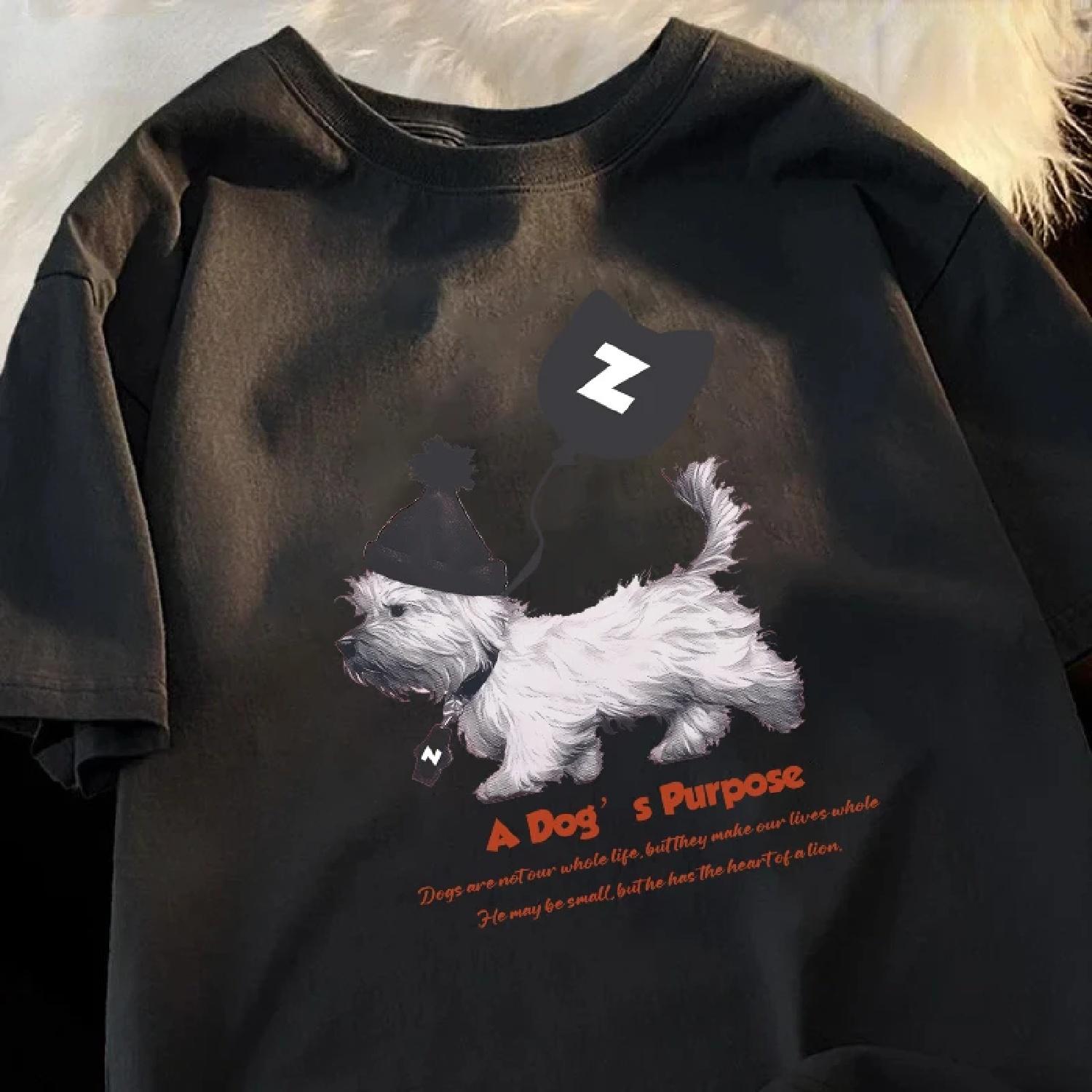

Cute Balloon Dog Pattern Printed T-shirt for Women and Couples, Summer Oversized Casual Street Wear Cotton T-shirt XXXXXL