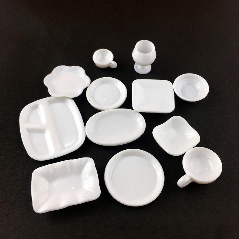 12Pcs/Set Mini White Kitchenware Toys Drink Cups Dish Plate Tableware Mini Simulation Accessories Diy Pretend Play Toys