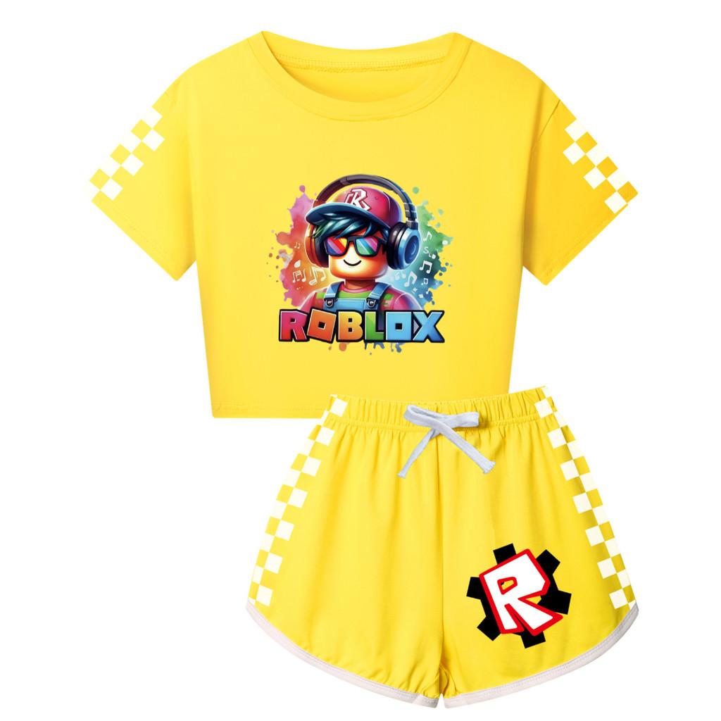 5528 Kids Girls Roblox Print Short Sleeves T-Shirt Shorts Pants Sport Clothes Set