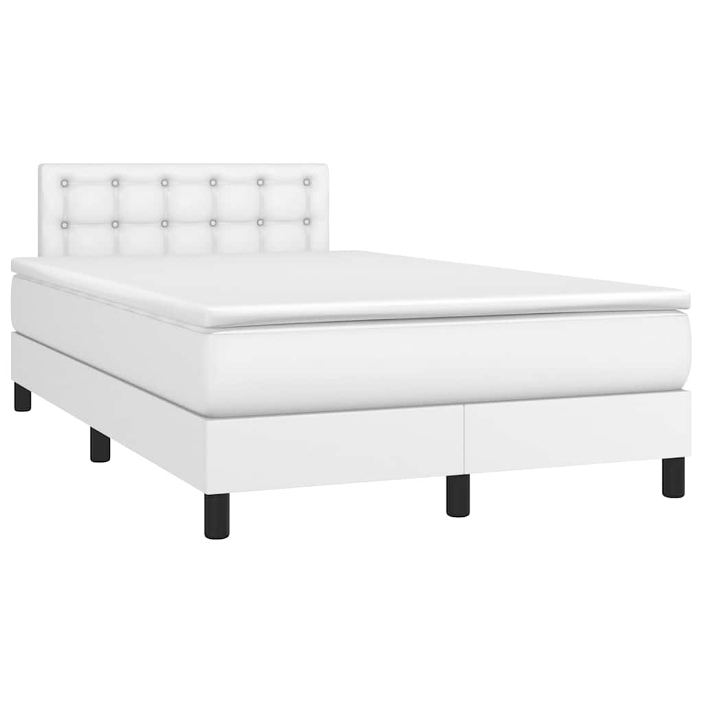 Box Spring Bed with Mattress & LED Light White 120 x 190 cm Artificial Leather