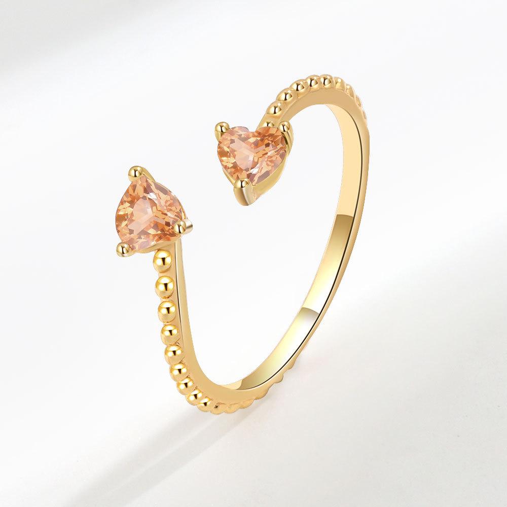 Distinctive and Individual Jewellery 12 Birthstones Double Heart Zirconia Open End Ring Personalised Light Luxury Haute Sense Fashion Trends Ring