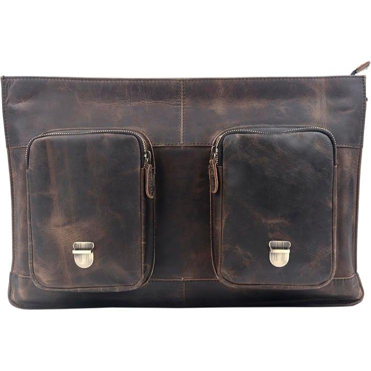 New Retro Buffalo Hunter Leather Laptop Messenger Bag Office Briefcase College Bag Leather Bag for Men and Women