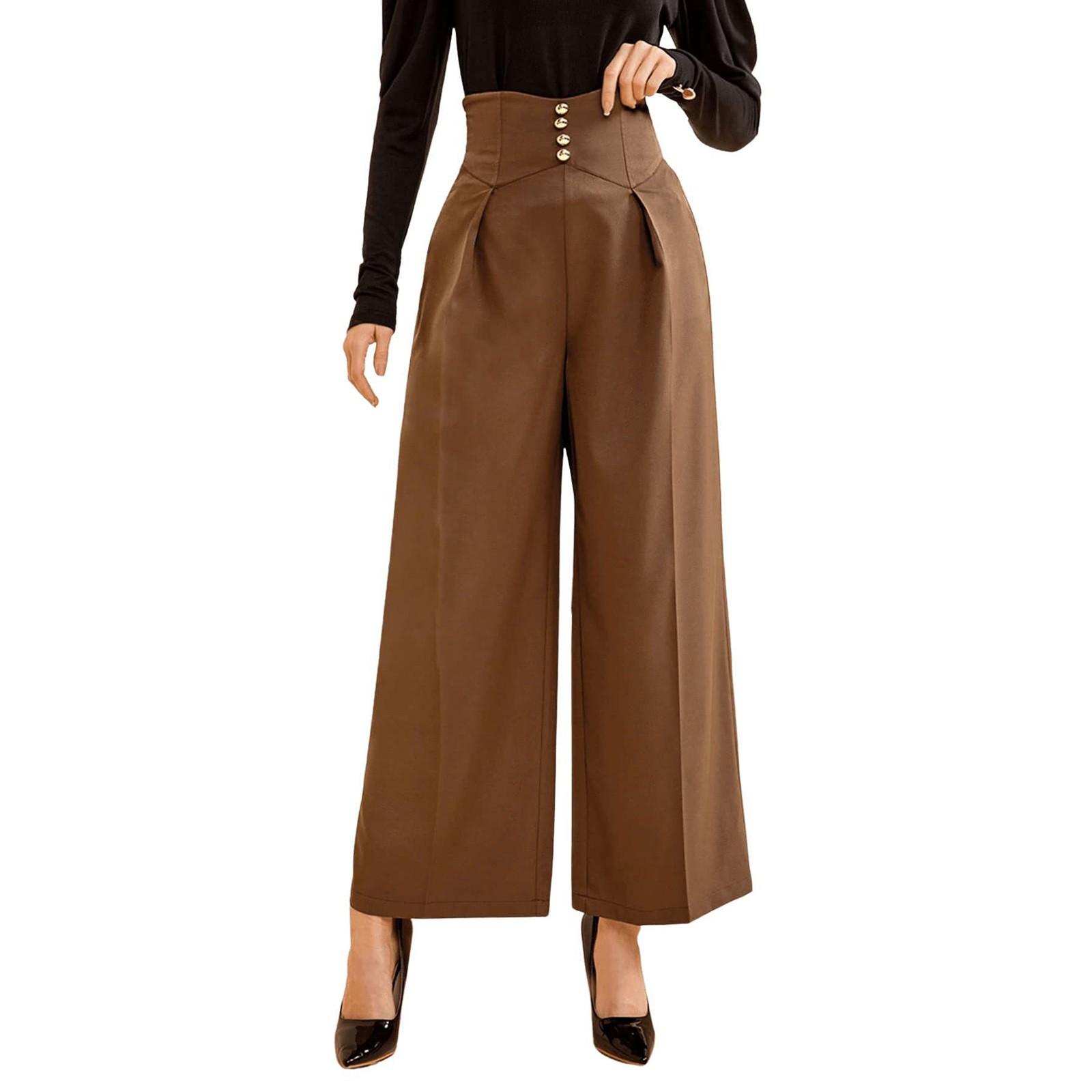 

Женские эластичные брюки с высокой талией, повседневные активные брюки с широкими штанинами и длинными брюками, брюки с карманами S синий