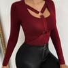 Elegant Women's Jujube Red Long-Sleeve T-shirt - Autumn/Winter 2024 Fashion