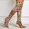 Boots Women's Skinny Boots Winter But Knee Boots Fashion Sexy Leopard Print Pointed Skinny Heel High Boots