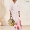 Plus Size Women V Neck 3 4 Sleeve Maxi Dress Soft Fashion Daily Street Wear
