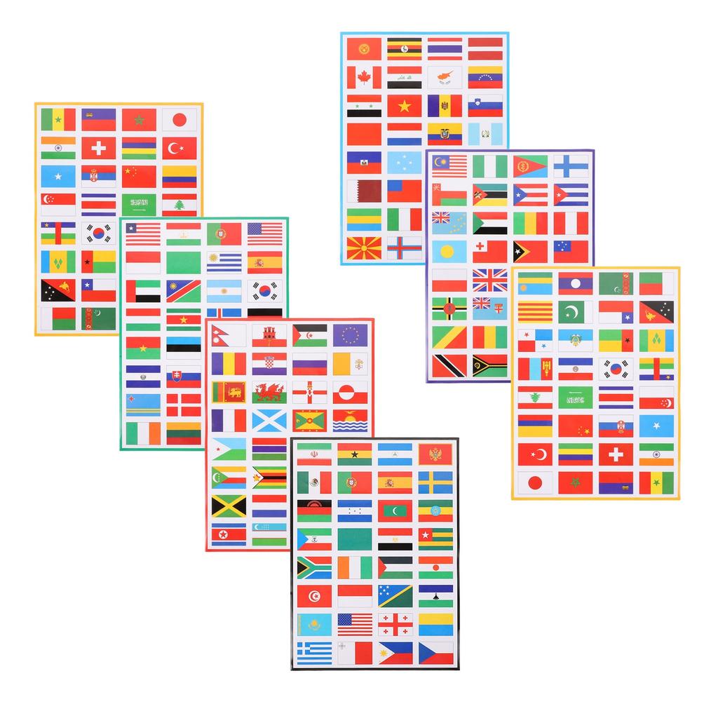 224PCS World Flags Stickers - 7 Sheets, Multi-Country Map & Football Team Decals for Travel, Face & Laptop Decor