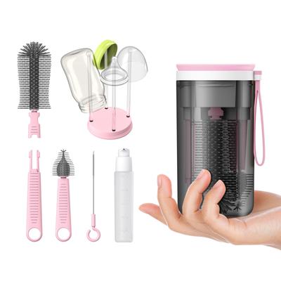 VOGOGE Travel Bottle Cleaning Brush Set with Bottle Baby Travel Safe Pink Stand, Essentials, Materials, BPA-Free,