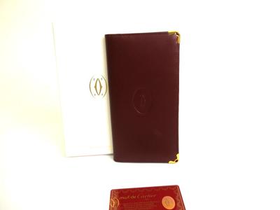 Carteira Autêntica Cartier Must de Cartier em Couro Bordô com Aba #a773 Reformada