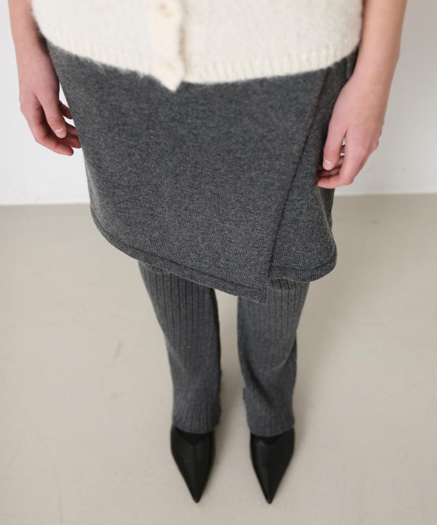 Daenkeudieo Layered Knit Wrap Set Pants - Charcoal