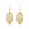 Unique Filigree Wedding Earrings for Women Gold Silver Color Natural Real Leaf Earrings Chain Long Necklace Jewelry Set Gift