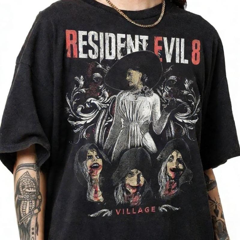 Black Gothic Ornaunisext Multifigure Horror Poster Graphic T Shirt Vintage Distressed Oversized Short Sleeve Unisex Tops