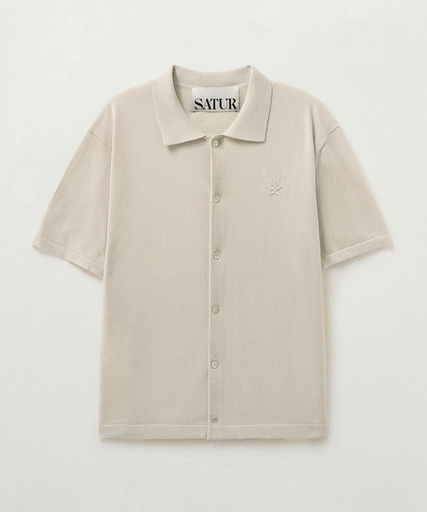 Satur Lightweight Collar Half Cardigan Oatmeal