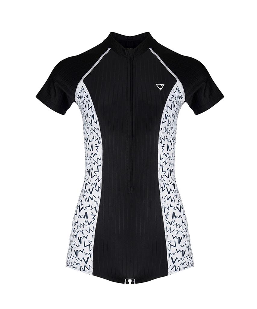 Jeteseu Women'S All-In-One Short Sleeve Zip-Up Two-Part Indoor Swimwear W White