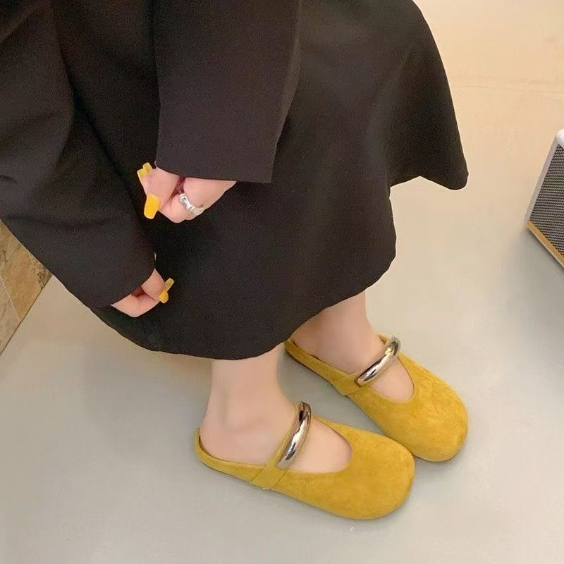 2025 Summer New Popular Outer Wear Flat Temperament Bag Head Mary Jane Shoes Women's Lazy Single Shoes French Half Slippers