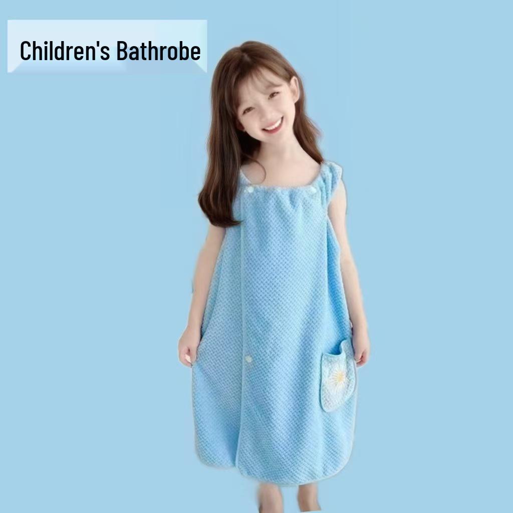 Polog Children's Quick-Dry Embroidered Bath Skirt Towel - Snap Button, Anti-Exposure, Non-Shedding, Non-Fading Coral Fleece.