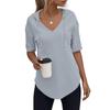 Women's Fashion Summer V-Neck T Shirt Drawstring Hooded Solid Color Short Sleeve Top
